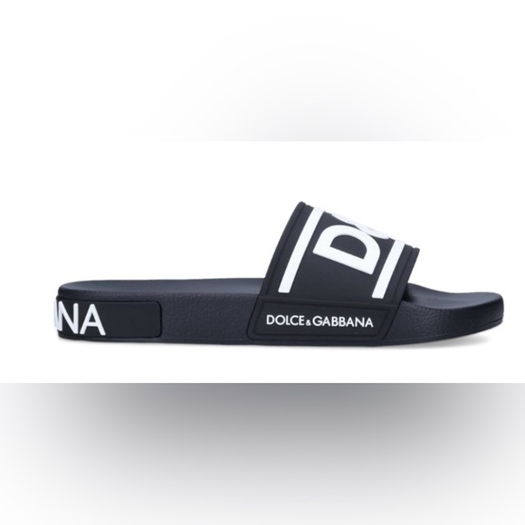 Dolce&Gabbana Black White Logo Pool Slides EU Size 40 (Mens US 9) Unisex - Picture 5 of 17